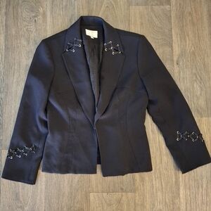 Vintage Alberto Makali Metal Rivet Ring Lace-up Decoration Black Blazer.